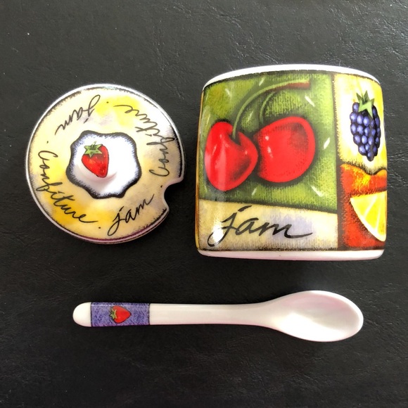 Joie de Vivre Confiture - Jam or Jelly Jar canister w/ lid & spoon - Picture 5 of 8